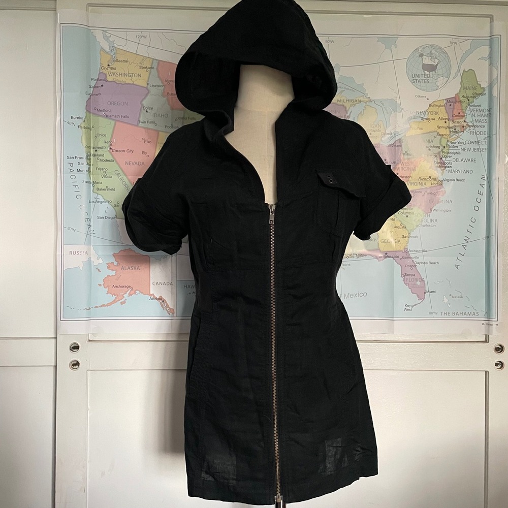 Converse One Star Womens Black Linen Blend Zip Up Hooded Utility Tunic Top M